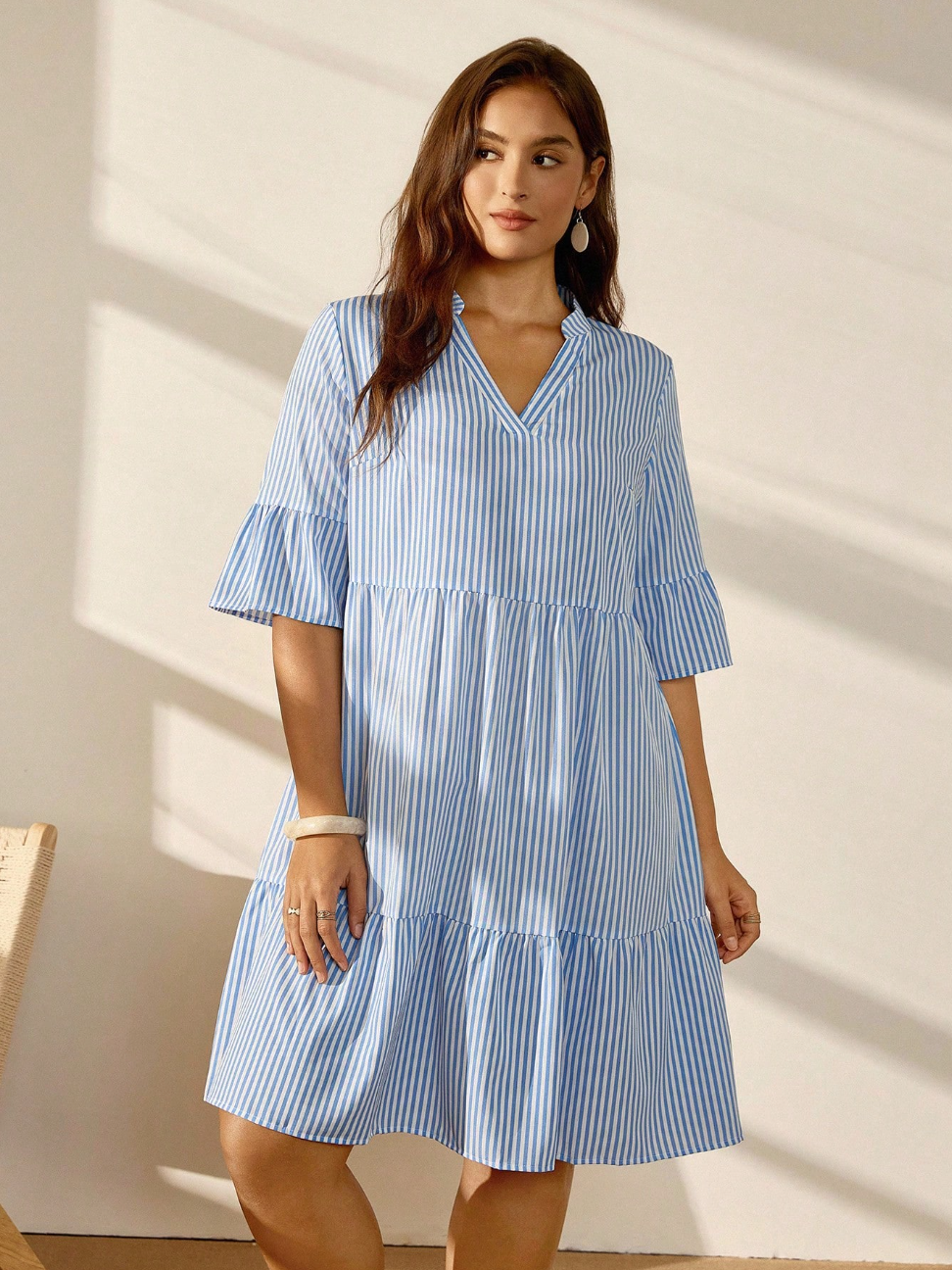 Elegante Blauw Gestreepte Jurk