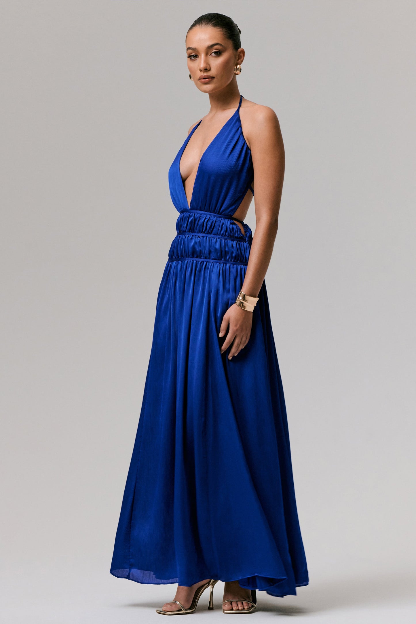 Pacific | Blue Halter-Neck Maxi Dress with Open-Back