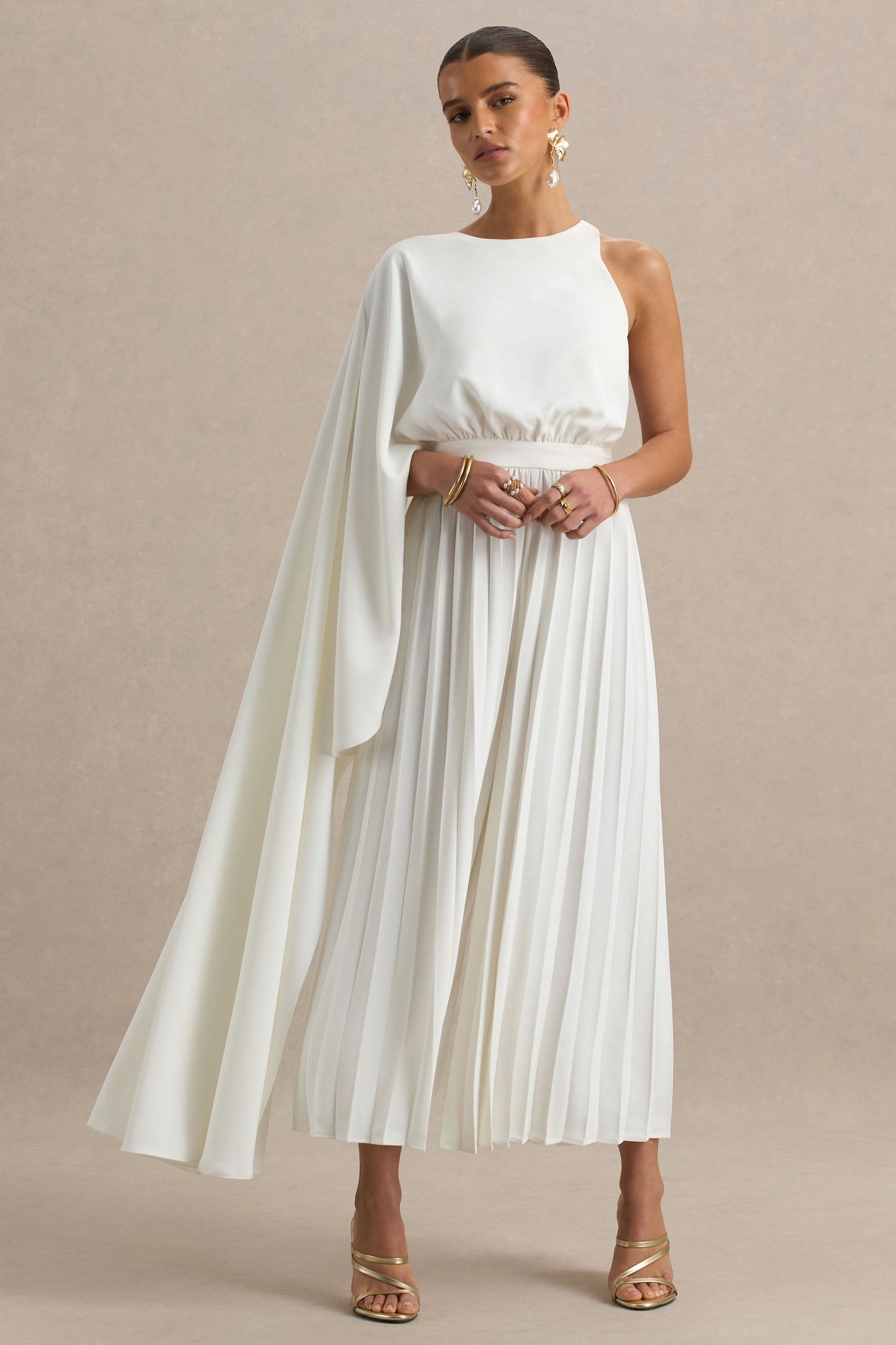Paradise | White Cape-Sleeve Jumpsuit