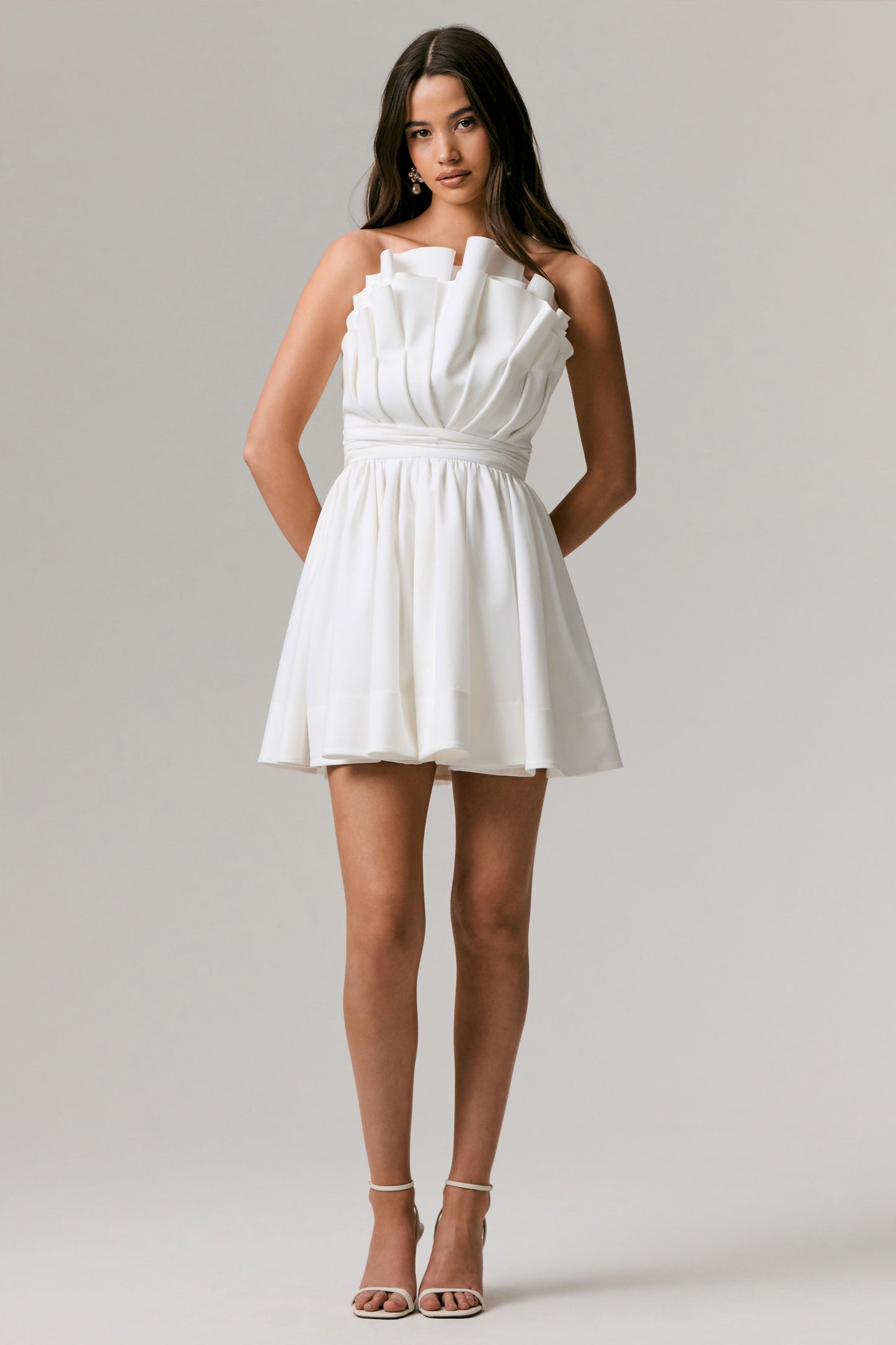 Distinguished | White Asymmetric Ruffled Mini Dress