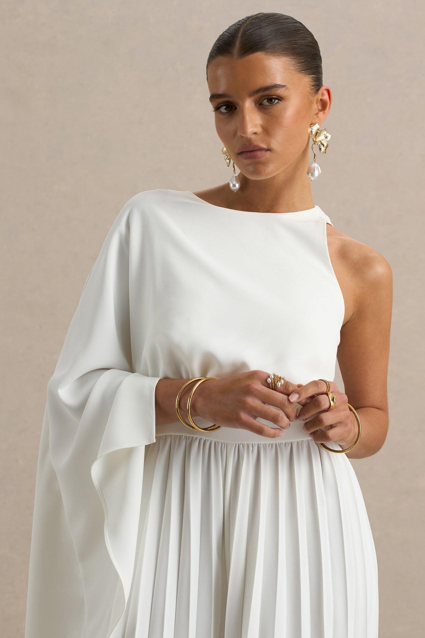Paradise | White Cape-Sleeve Jumpsuit