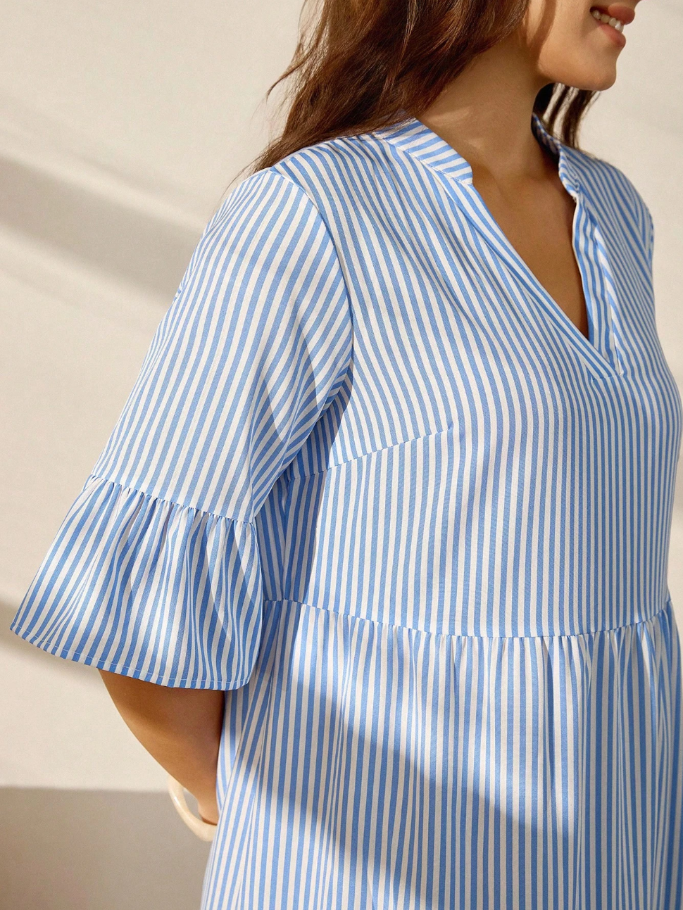 Elegante Blauw Gestreepte Jurk