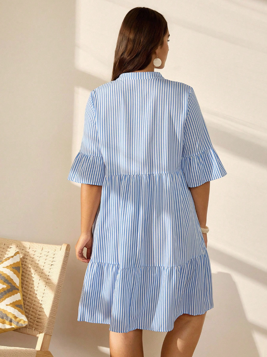 Elegante Blauw Gestreepte Jurk