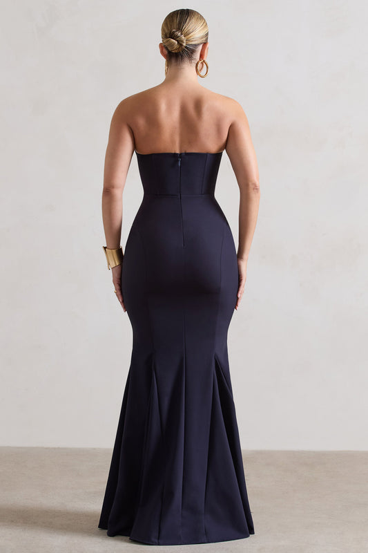 Idyllic | Navy Strapless Corset Style Fishtail Maxi Dress