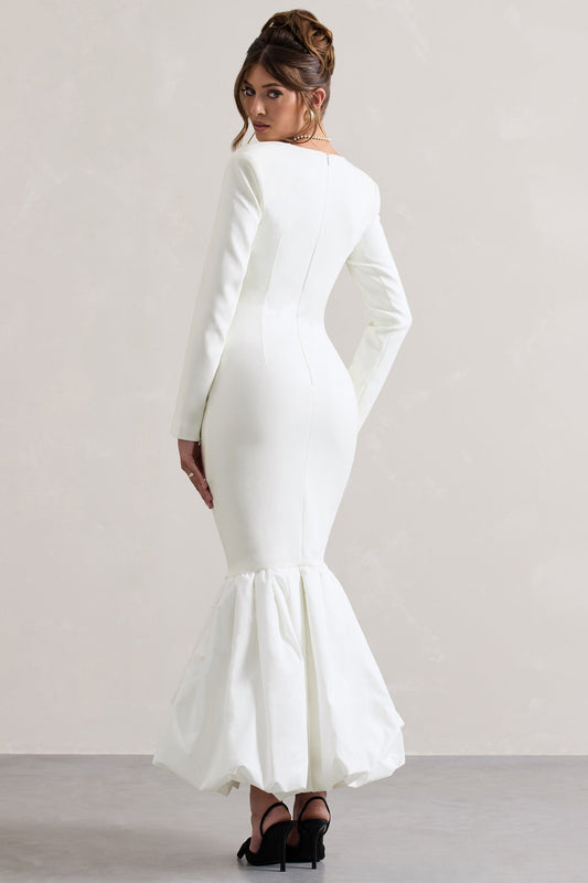 London | Cream Sweetheart Maxi Dress With Volume Hem
