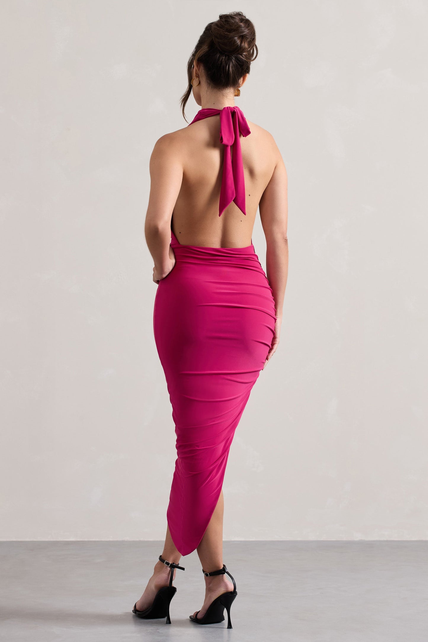Hayley | Hot Pink Cowl-Neck Asymmetric Maxi Dress