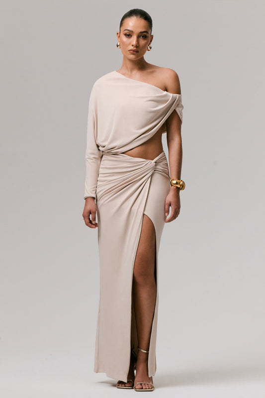 Marlena | Cream Twisted Split Maxi Skirt