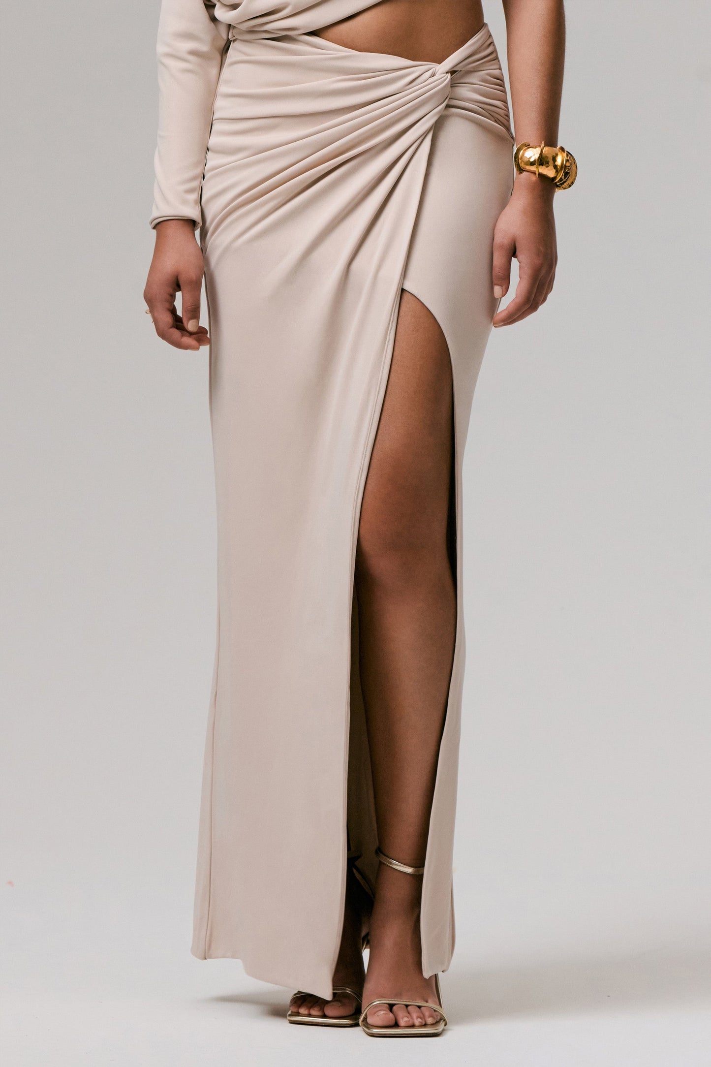 Marlena | Cream Twisted Split Maxi Skirt
