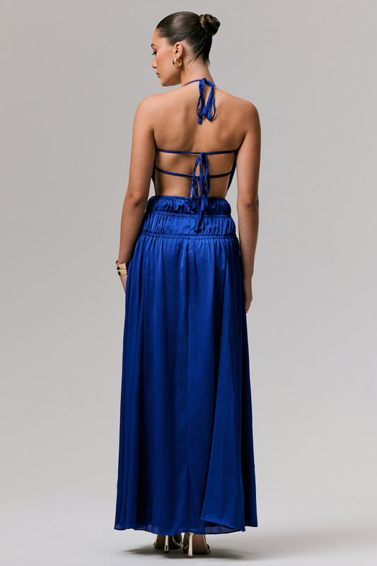Pacific | Blue Halter-Neck Maxi Dress with Open-Back