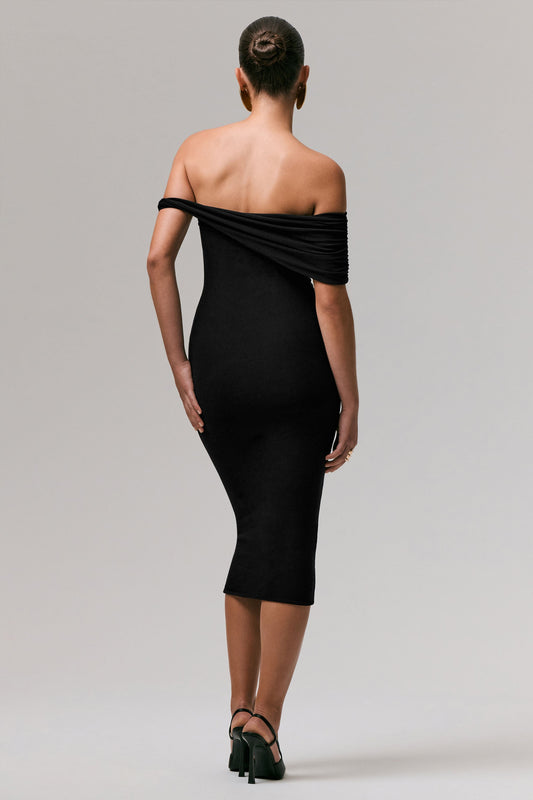 Skye | Black Twisted Bardot Midi Dress